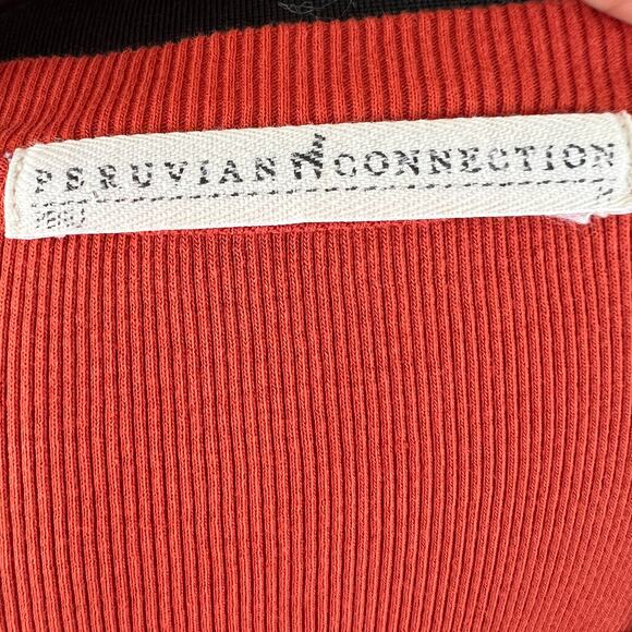 Peruvian Connection Orange Long Sleeve Top Pima Cotton Knit Ribbed Size Medium M - Picture 7 of 9